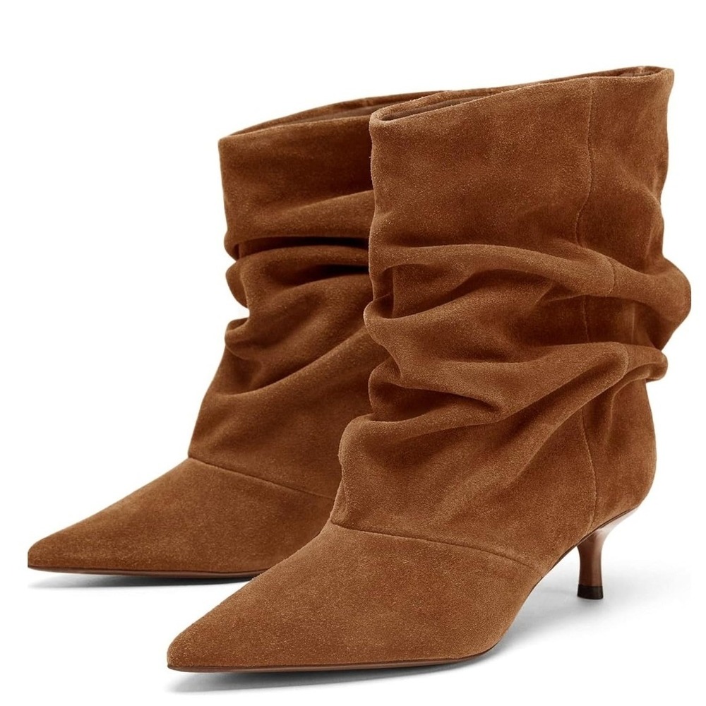 CosyFever Slouchy Boots Women 9.5W Tan Faux Suede Pointed Kitten Heel NWOT